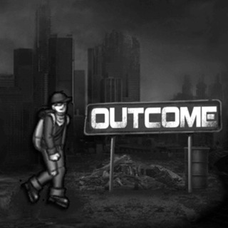 Dynamic gameplay screenshot from Outcome Online Game showing a character navigating a post-apocalyptic environment with obstacles and coins.
