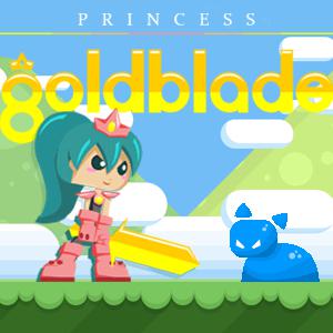 Charming gameplay screenshot from Princess Goldblade and the Dangerous Waters showing the princess character with her golden sword in a vibrant platforming level.